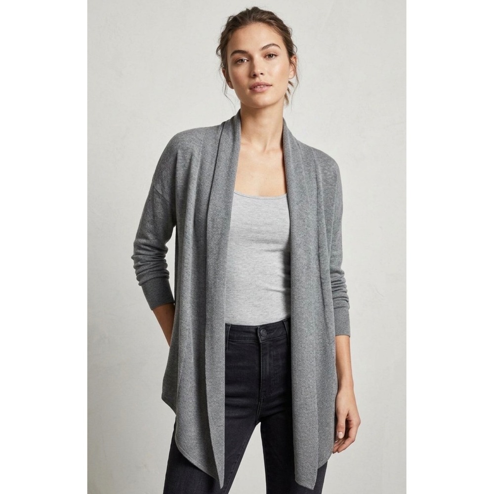 Express Womens Gray Open Front Cardigan Draped Shawl Collar Knit Sweater Small